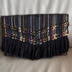 Stella & Dot Boho Black Fringe Clutch